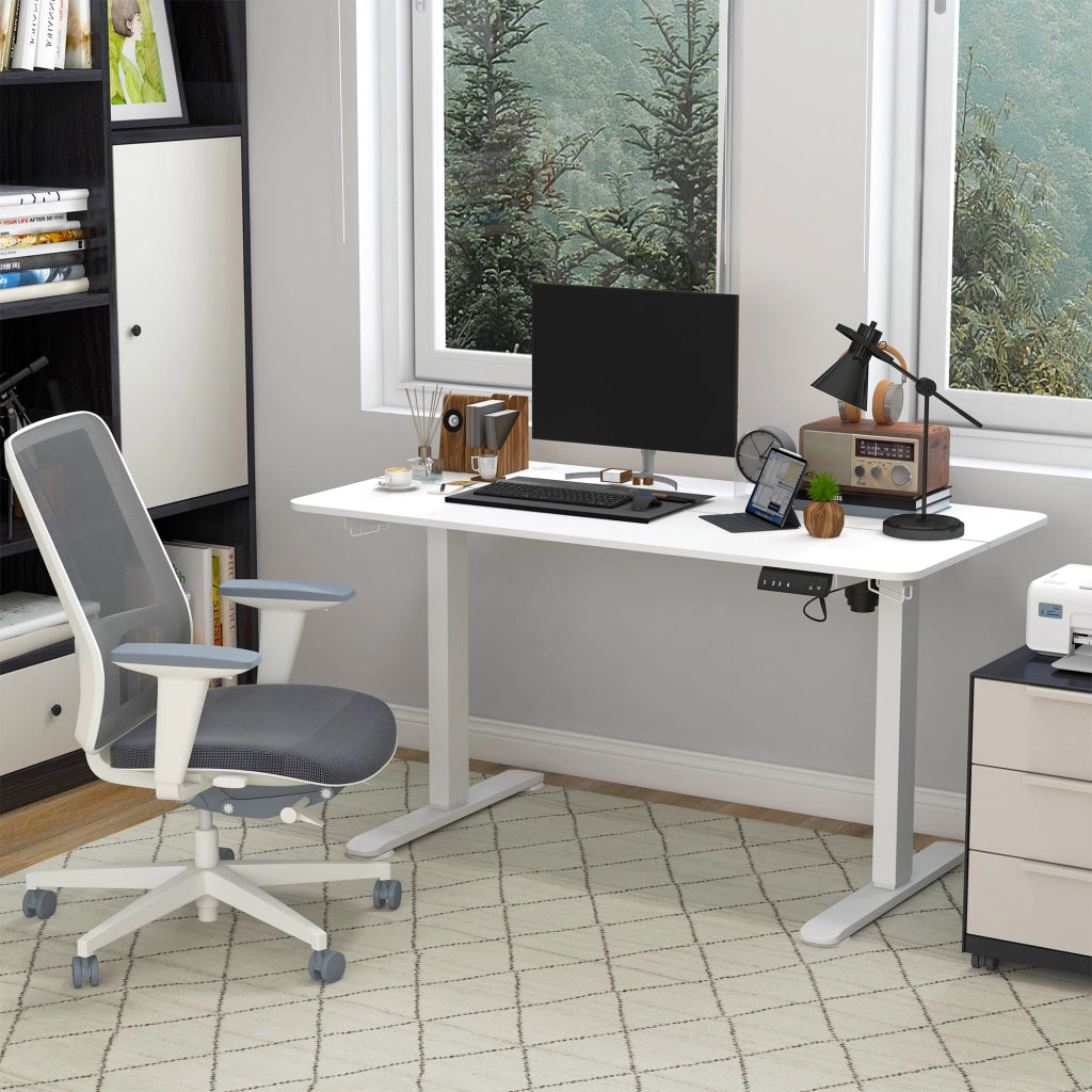 Scrivania lineare elettrica regolabile in altezza con 4 memorie e anti-collisione per ufficio bianco 140 × 70 cm