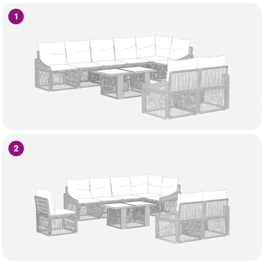 Set Divano da Giardino 9 pz Beige e Bianco Crema polyrattan 3437280
