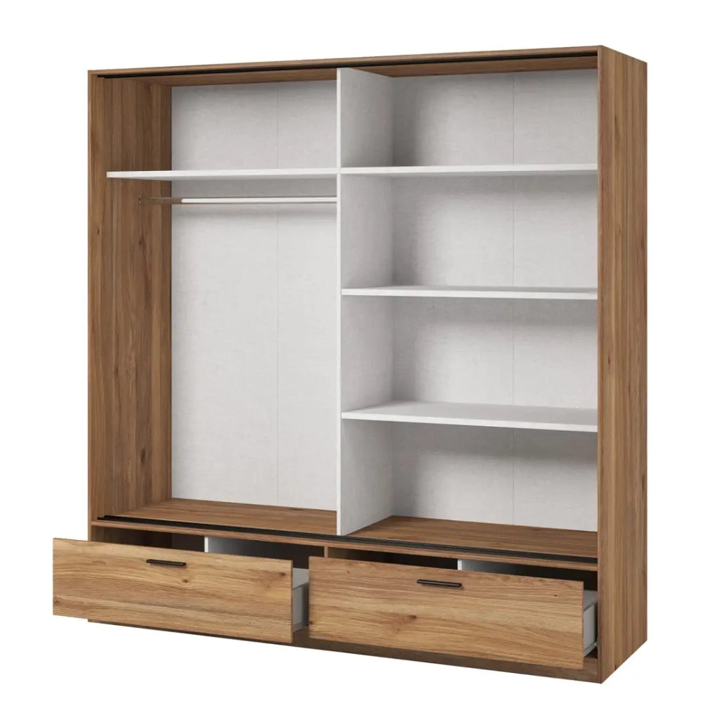 Armadio EOS a 2 porte scorrevoli con specchio in rovere chiaro 180 cm
