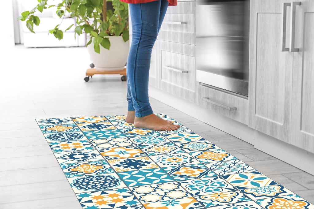Tappeto passatoia fantasia made in Italy antiscivolo lavabile aderente Fantasia Maiolica , Piastrelle 420 - 50x450cm