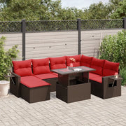 Set Divani da Giardino 8 pz con Cuscini Marrone in Polyrattan 3268074