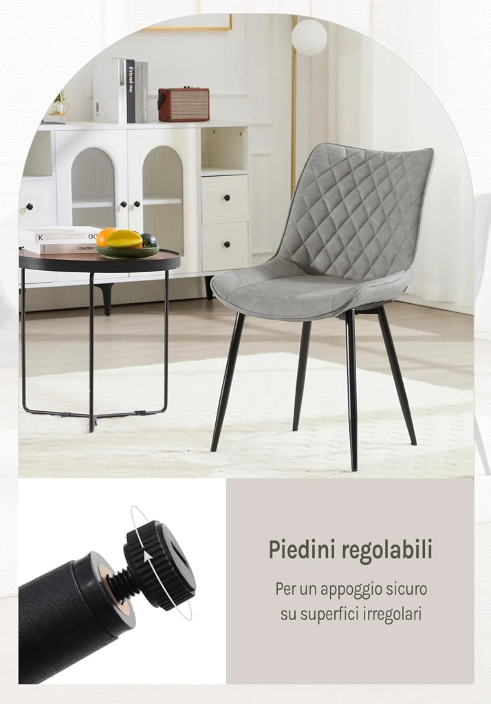 set di 6 sedie sala da pranzo sedie cucina moderne sedie imbottite Adatte per Sala Pranzo, Soggiorno, Camera da Letto Estetica in Ecopelle Grigio Metallo BH210gr-6