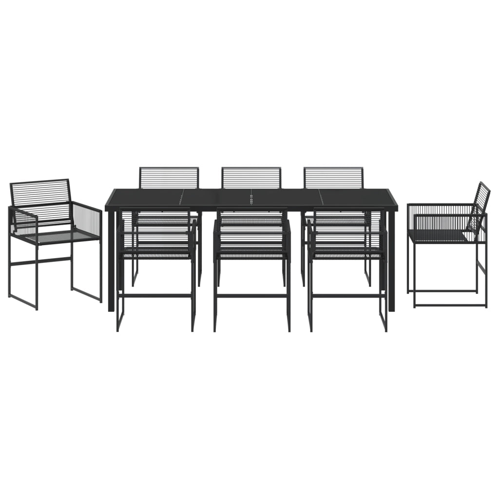 Set da pranzo da giardino 9 pezzi in rattan plastico nero