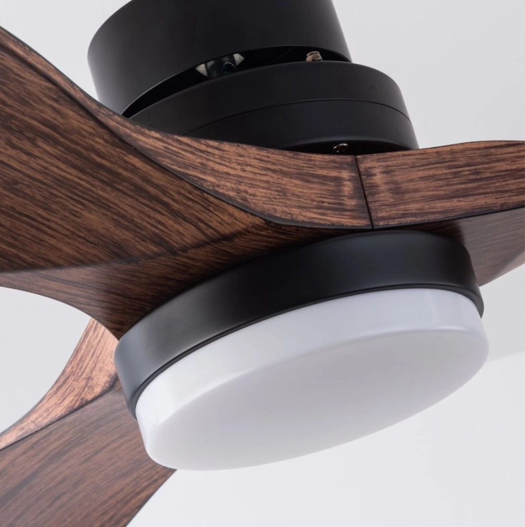 Ventilatore da soffitto con luce LED, 3 pale ABS, motore DC, nero e noce scuro