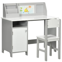 Set Tavolo e Sedie per Bambini 5+ Anni 90x45x 85 cm in Legno Bianco e Grigio