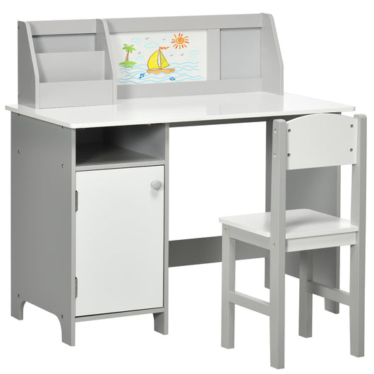 Set Tavolo e Sedie per Bambini 5+ Anni 90x45x 85 cm in Legno Bianco e Grigio