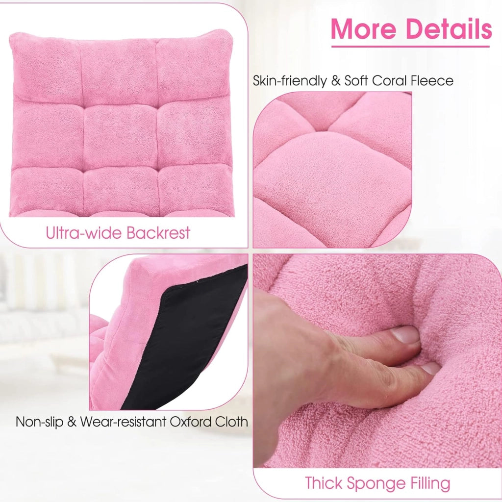 Living-Room-Chairs - Sedia da pavimento con supporto dorsale, ferro + schiuma + velluto corallo, rosa, 26,5 x 22,5 x 22 pollici