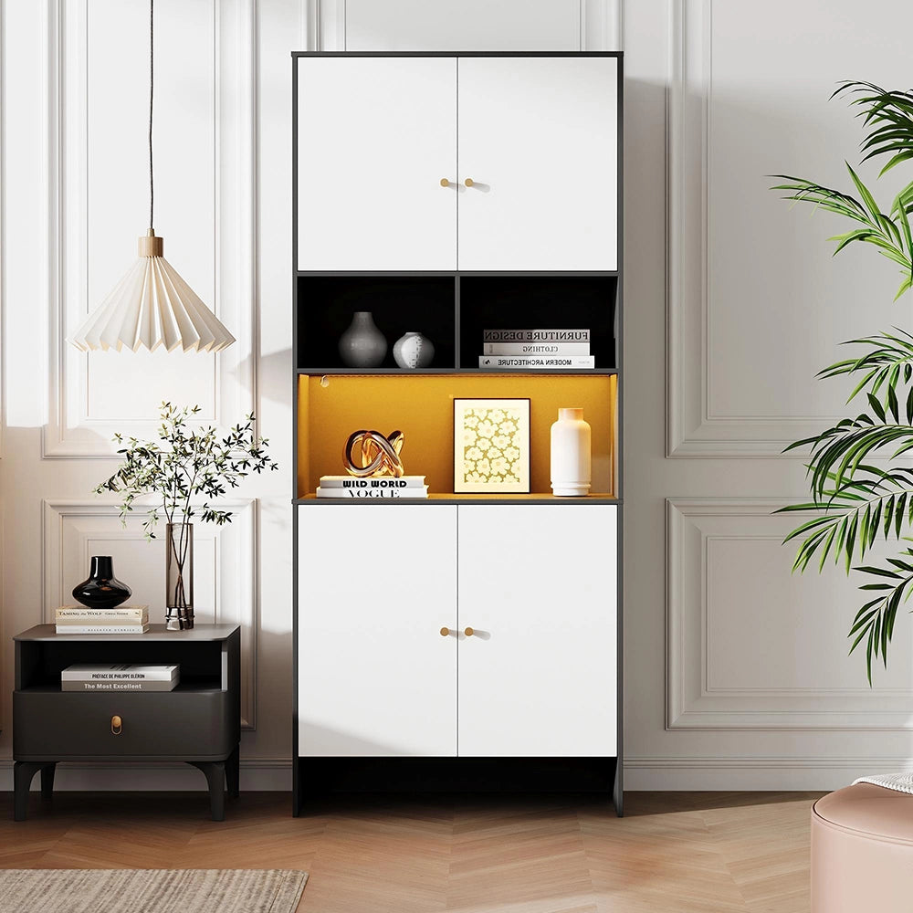 Armadio multifunzionale - Xylo - 80x40x185cm - Bicolore nero e bianco - 4 porte 3 scomparti