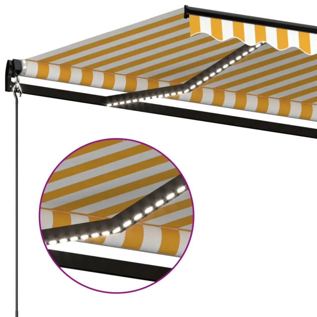 Tenda da Sole Retrattile Manuale LED 600x350 cm Gialla e Bianca cod mxl 43654