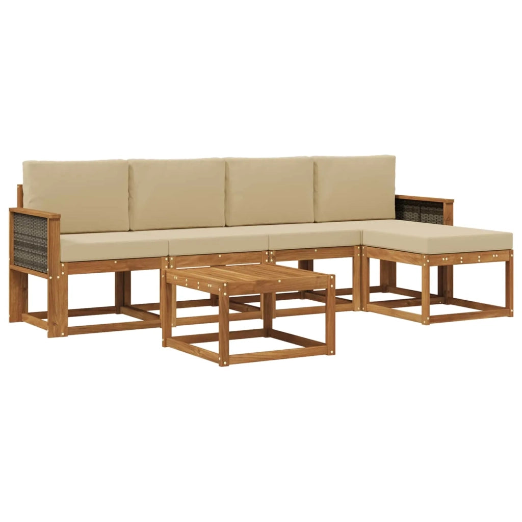 Set di divani da esterno 6 pcs Naturale e Beige Poliestere