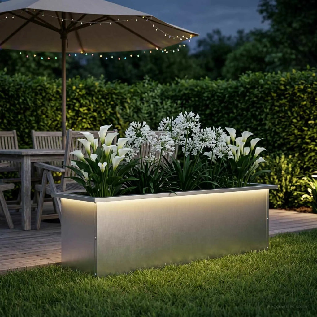 Fioriera da giardino con LED Argento 30 x 100 x 30 cm 8008120