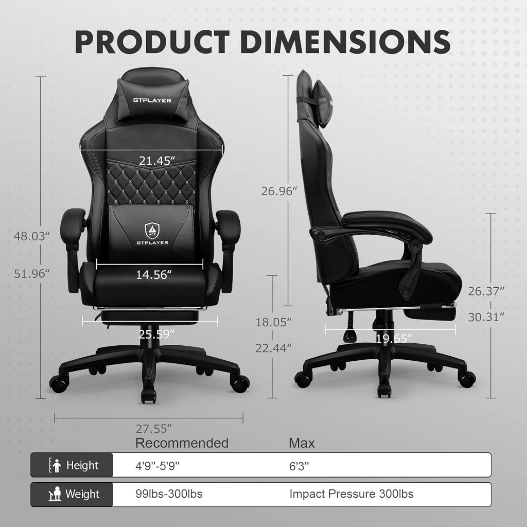 Sedia da gioco, sedia da gioco, sedia da ufficio, ergonomica, regolabile in altezza, adatta per inverno ed estate, con schienale doppio, rivestimento rimovibile e supporto lombare Nero