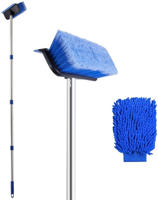 Set di pulizia per auto, SUV, furgone, camper, con spazzola a setole lunghe, 1,5 m, con pennello in gomma, guanto di pulizia microfibra, setole morbide per pulizia del parafango.