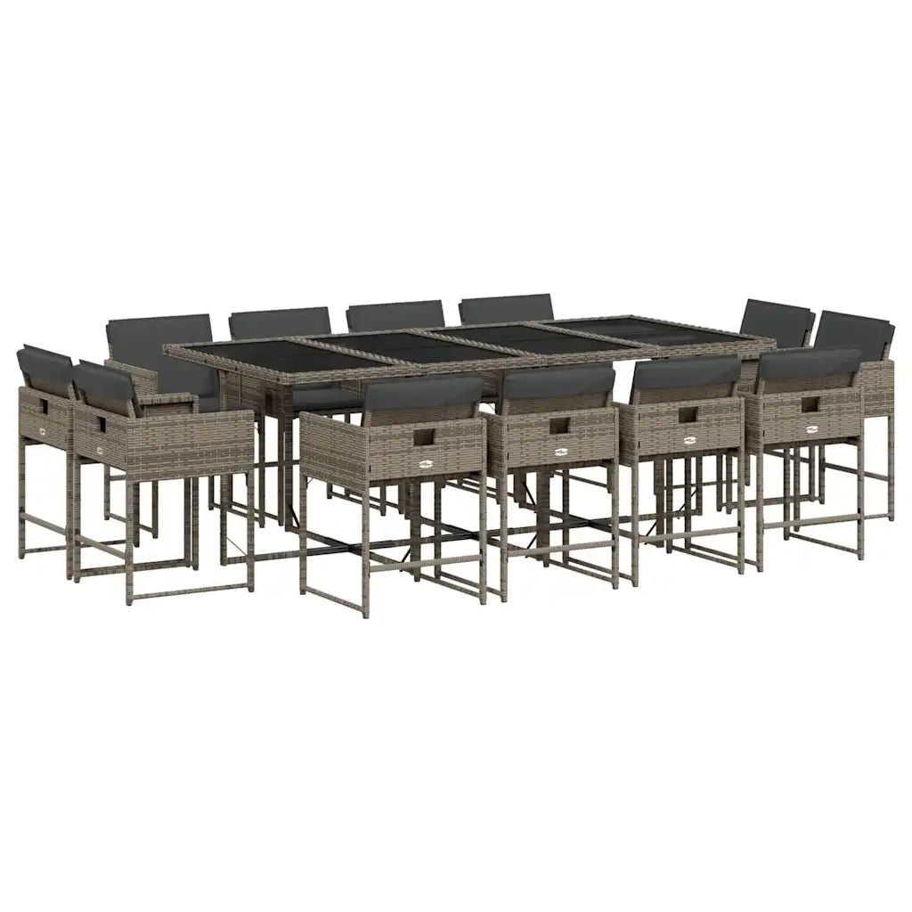 Set da Pranzo da Giardino 13pz con Cuscini Grigio in Polyrattan 3211400