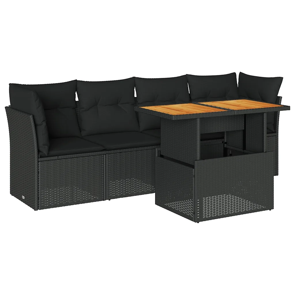Set Divani da Giardino 5 pz con Cuscini in Polyrattan Nero