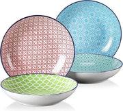 Set di 4 Piatti Profondi in Stile Giapponese - Bicchieri per Pasta in Ceramica - Insalata di Zuppe Colorate - Piatti Profondi 21.5 x 4.5cm Piatto Freddo