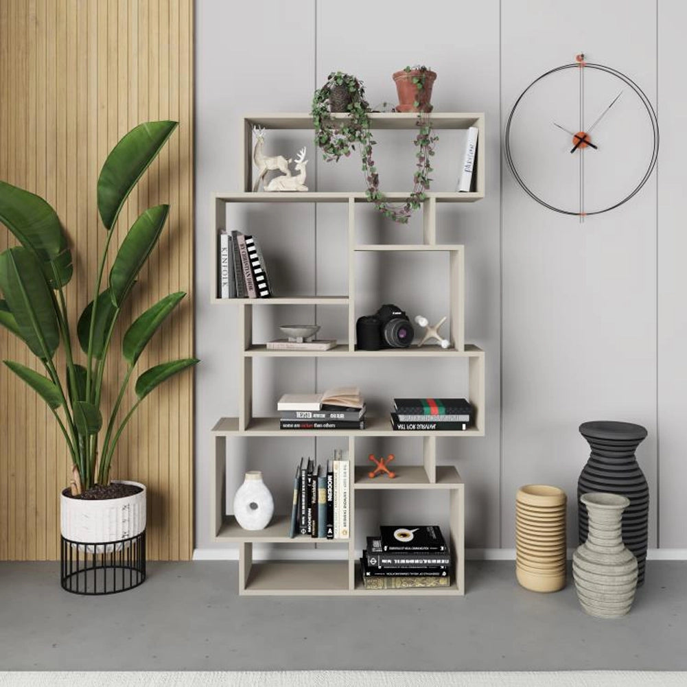 Libreria Design Moderna Scaffale 8 Ripiani 168x96x25cm Casa Ufficio Sabbia