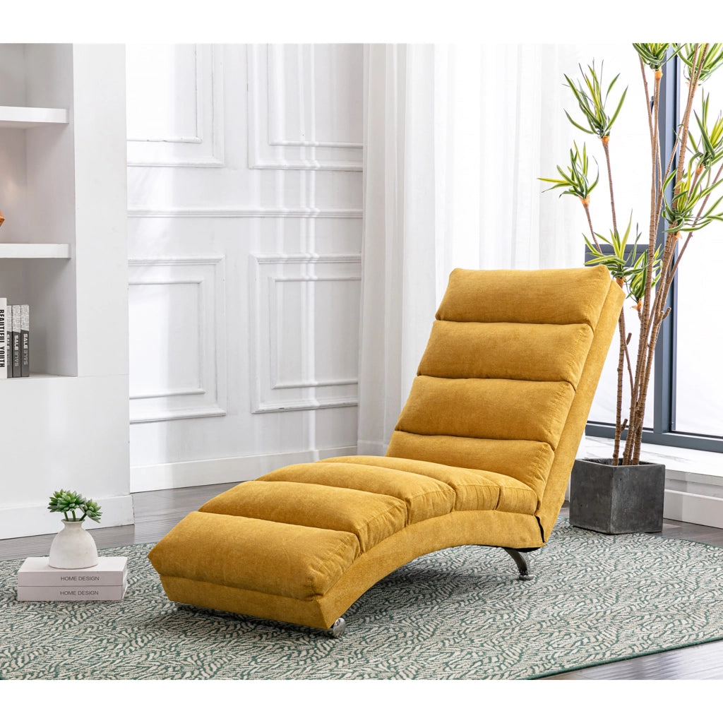 OKWISH Dormeuse Relax, Schienale Ergonomico 140° con Vibrazione e Tasca Laterale, Lino Giallo Senape, 55 × 148 × 84 cm