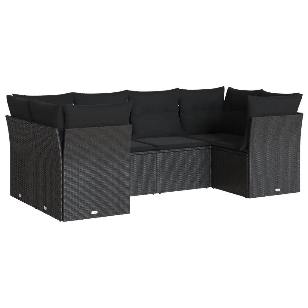Set Divano da Giardino 6 pz con Cuscini Nero in Polyrattan