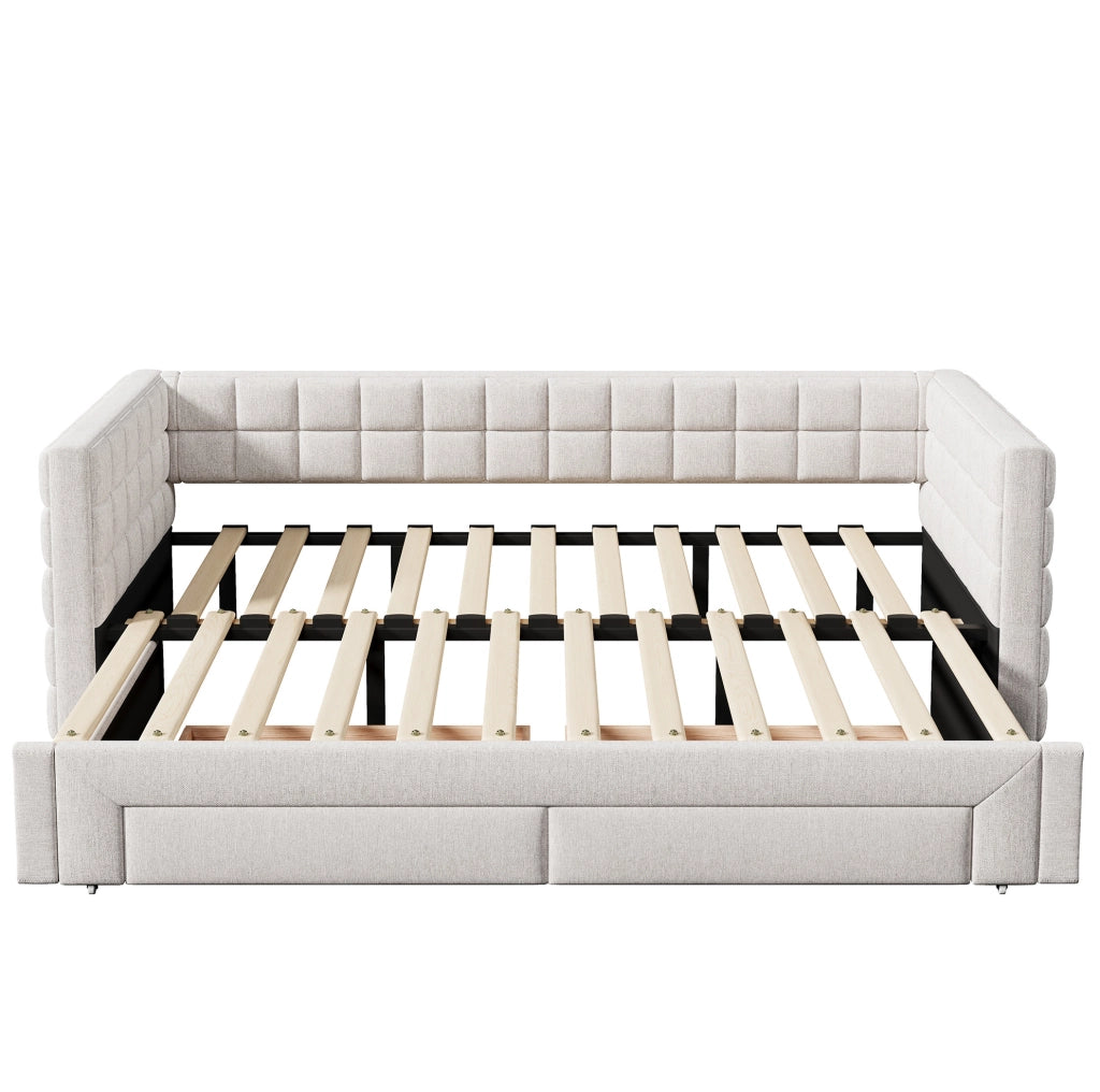 Letto a divano 90x200 cm estensibile; 2 cassetti; velluto; beige; (Senza materasso)