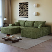 Divano angolare modulare con chaise longue a L in tessuto a coste, schiuma ad alta elasticità, verde per soggiorno