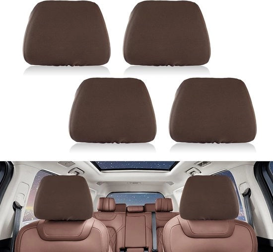 Copricapo Auto 4 Pezzi - Coperture Densamente Tessute - Supporti Autoportati Universali - Blocco Elastico - Auto Camion Bus Coach - Marrone - Lavabile