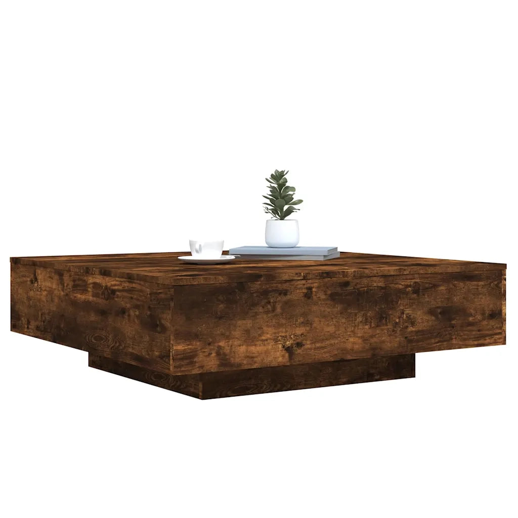 Tavolino da salotto | Tavolino da caff¨¨ | Tavolino da Soggiorno con Luci LED Rovere Fumo 100x100x31 cm