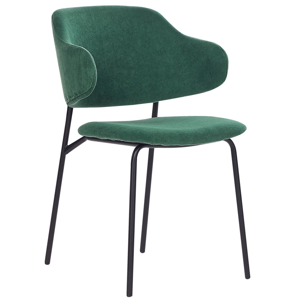 Set di 2 sedie da pranzo con sedile imbottito in tessuto verde senza braccioli schienale curvo stile moderno