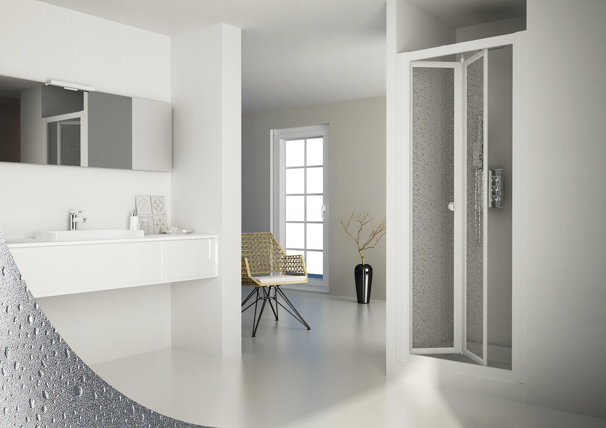 Porta Doccia 95 cm 1 Anta Scorrevole a Libro in Acrilico H185 cm Dorini Bianco