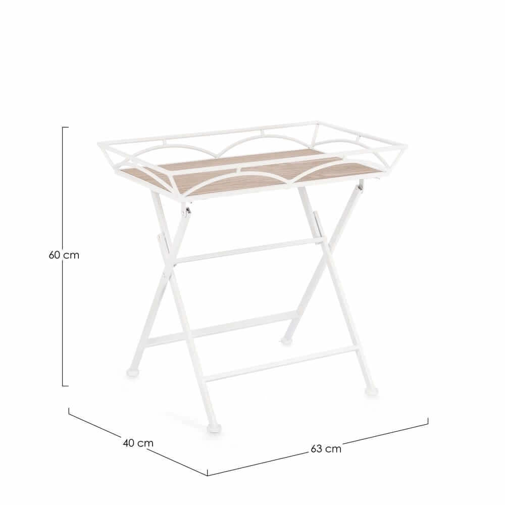 Set di 2 tavolini pieghevoli in metallo bianco e MDF effetto legno - NAO