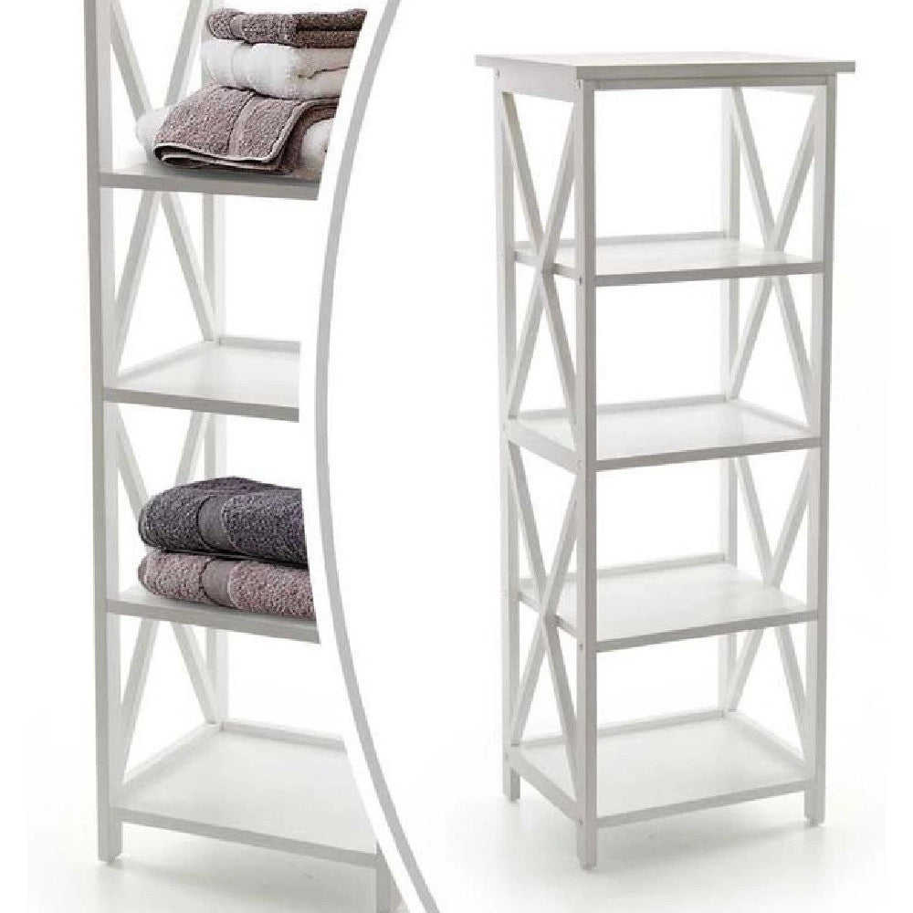 Trade Shop - Scaffale Mobile A 4 Ripiani Mensole In Legno Colore Bianco 40x33x104 Cm 788253 -