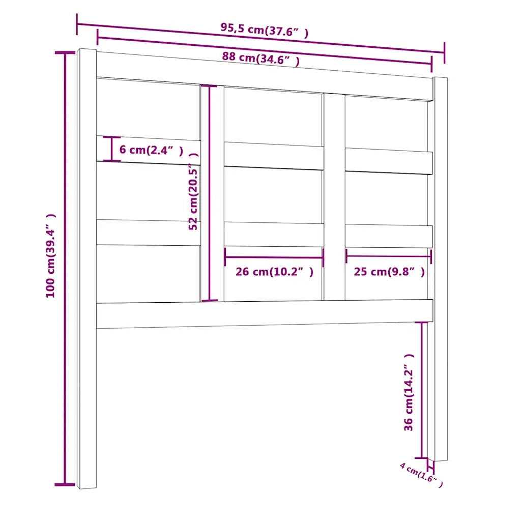 Testiera | Testata per Letto Nera 95,5x4x100 cm in Legno Massello di Pino