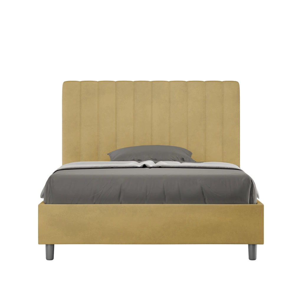 BS COM Letto una piazza e mezza contenitore imbottito 120x200 microfibra ocra