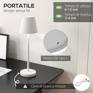 Lampada da Tavolo Portatile Ø11,2x36,5 cm in Acrilico e Metallo Bianco