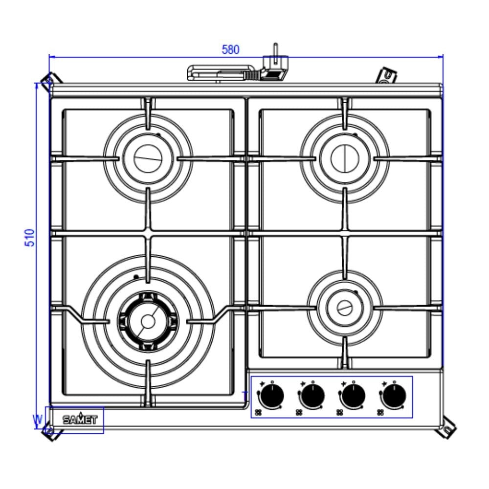 Piano Cottura gas 4 fuochi 60 cm acciaio inox Samet Sansone60
