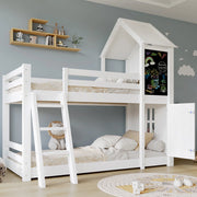 Letto a castello con porta e lavagna in legno massiccio e MDF 90x200 cm