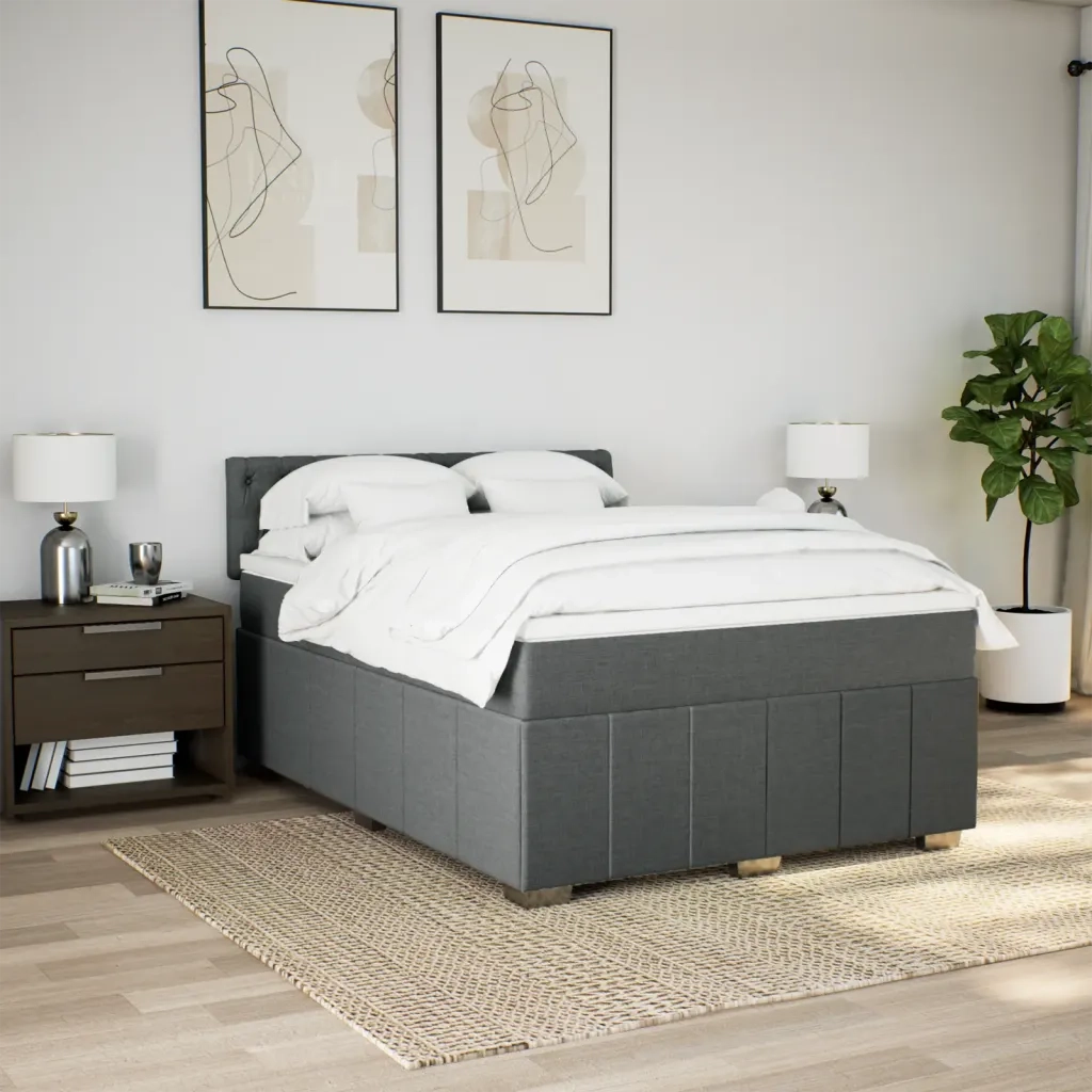 Giroletto a Molle con Materasso Grigio Scuro 140x200cm Tessuto
