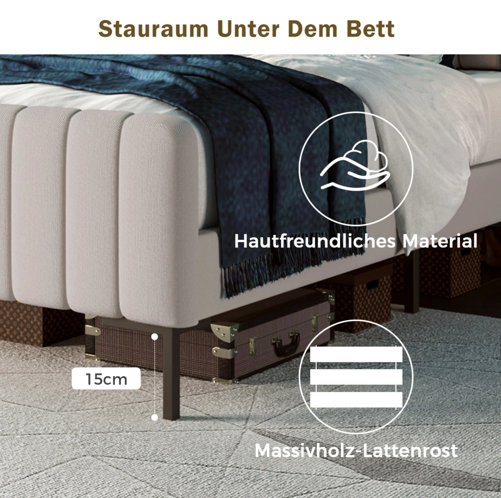 Letto imbottito singolo 90x200 cm con testiera regolabile; lino grigio beige