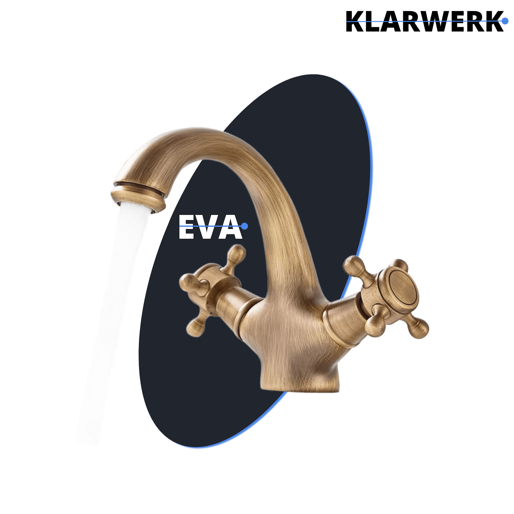 EVA | Rubinetto da bagno vintage in ottone dorato | Rubinetto per lavello retrò in acciaio inossidabile premium | Miscelatore gastronomico 2 attacchi