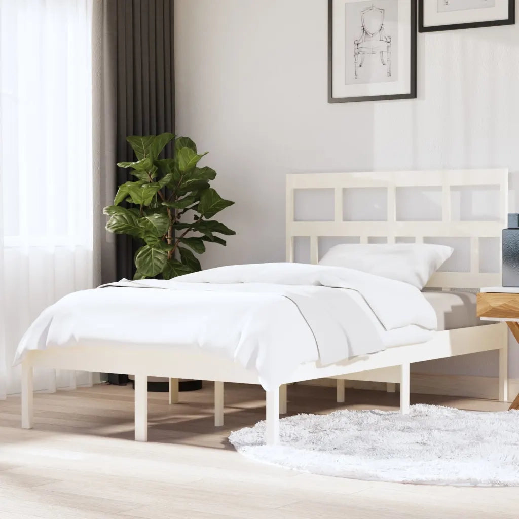 Letto matrimoniale | Letto per adulti | Giroletto Bianco in Legno Massello di Pino 140x200 cm
