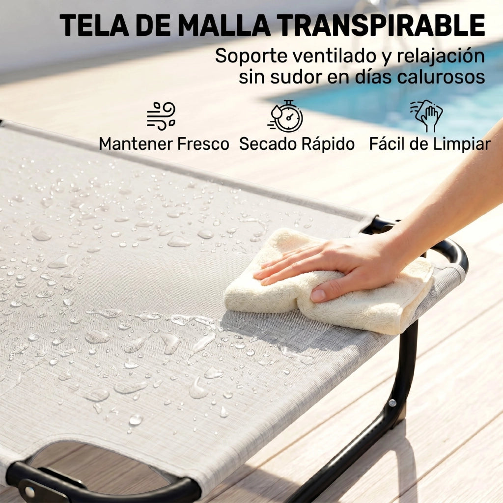 Tumbona da giardino pieghevole con schienale regolabile ¨C zephmum ¨C crema 145x72x89 cm
