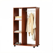 Armadio aperto con asta e 3 ripiani; 4 ruote - per camera da letto - 80×40×128 cm - noce