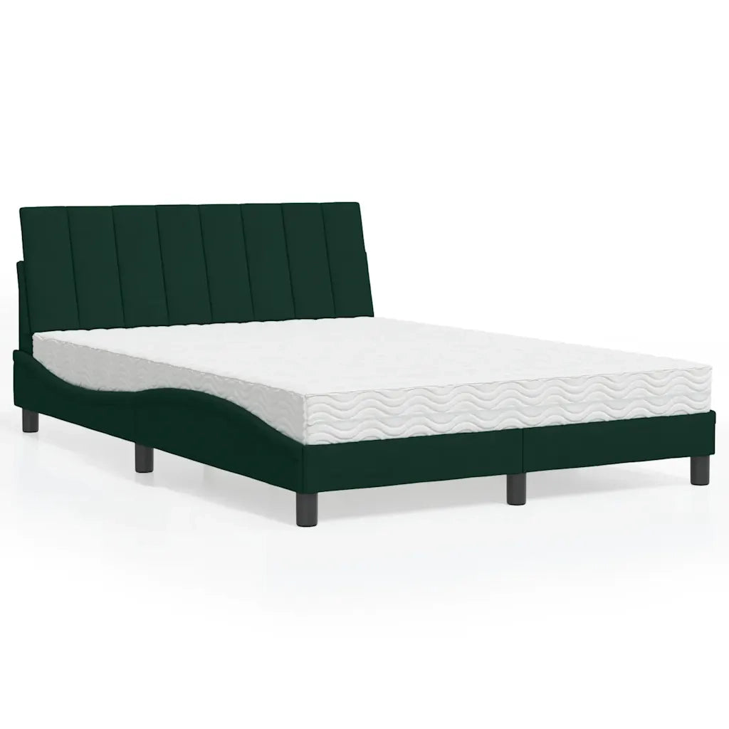 Letto con Materasso Hanko Verde Scuro 140x200 cm in Velluto