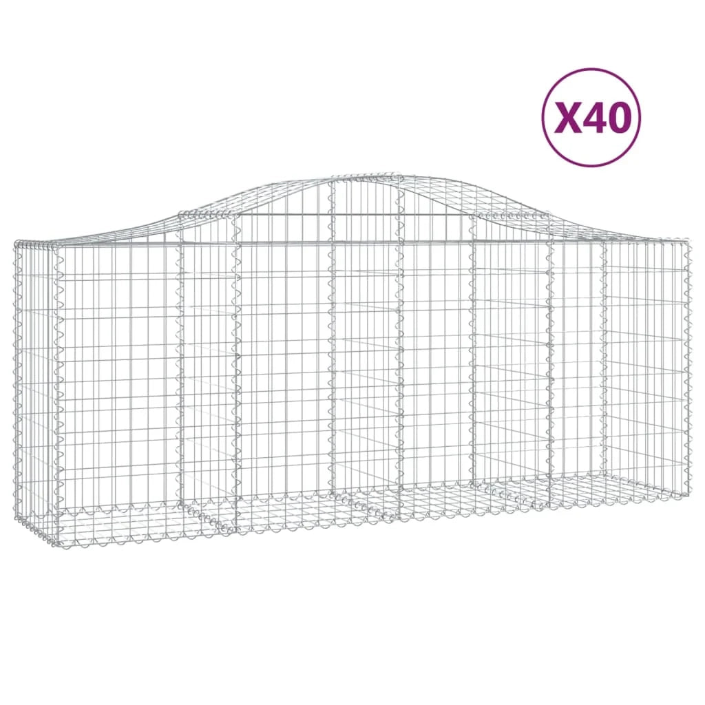 Cestini gabbioni recinzione a gabbia muro di contenimento ad arco 40 pezzi 200 x 50 x 80/100 cm ferro zincato argento 02_0040865