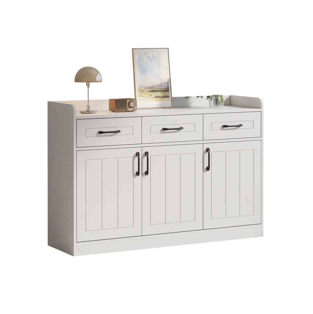 Credenza 120x35x80 cm con 3 cassetti e 3 ante; truciolare; bianco