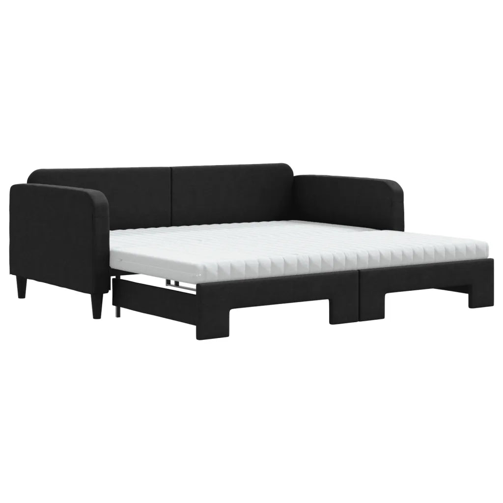 Divano Letto Estraibile con Materassi Nero 100x200 cm Tessuto 3196841