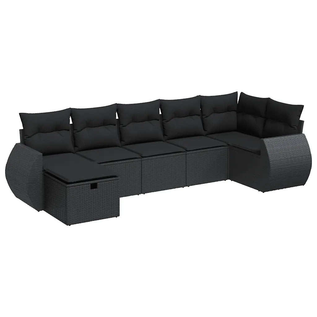 Set Divani da Giardino con Cuscini 7pz Nero Polyrattan