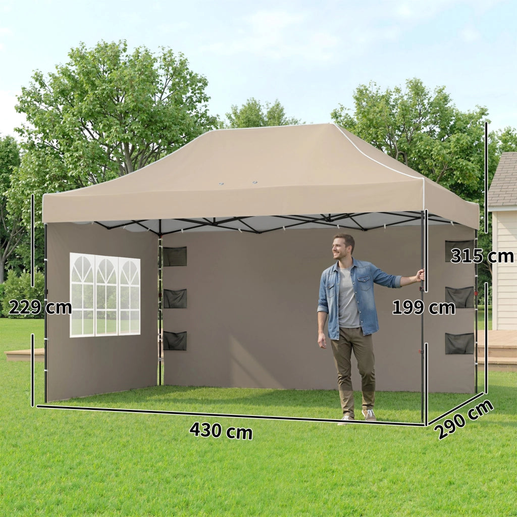 Gazebo Pieghevole con Pareti ¨C zephmum ¨C Marrone Sabbia 2.9x4.3 m