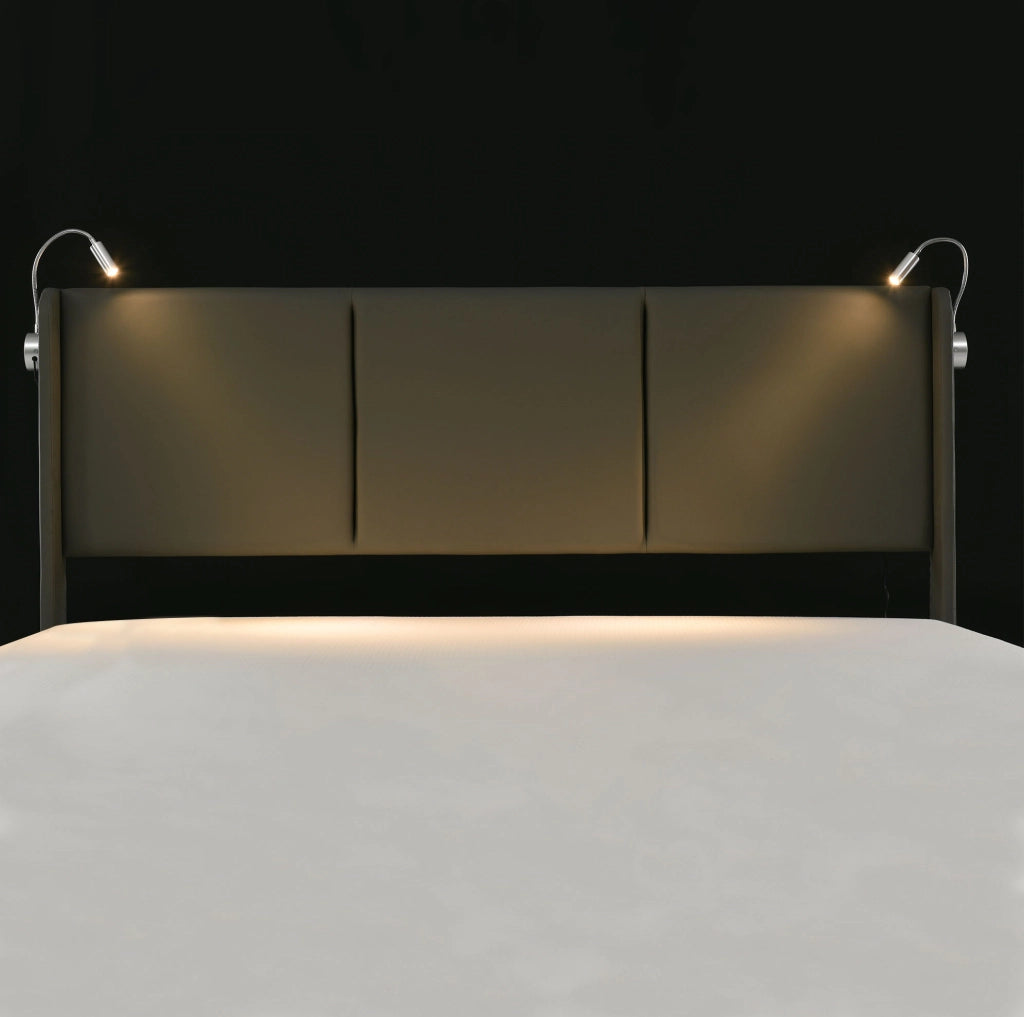 Letto matrimoniale 160x200 cm in PU grigio con contenitore; luce lettura e porta USB