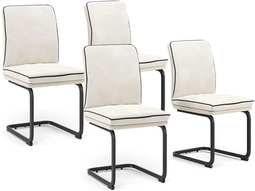 Sedia a sbalzo Eleganza, Beige, Set di 6, con struttura in metallo e piedini antiscivolo salva-pavimento